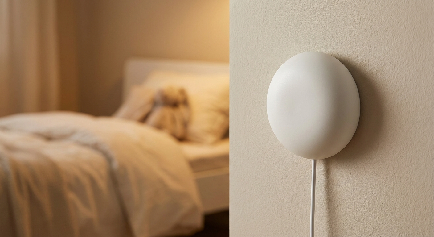 Moon sleep tracker mounted on wall next to a child's bed